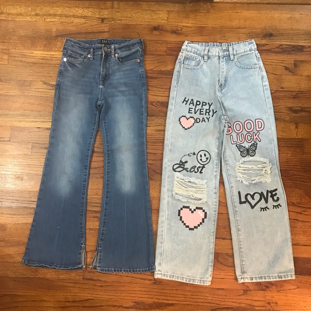Girls Denim Blue Jean Pant Bundle
Flare
Distressed Luck Happy Day Love, Heart
